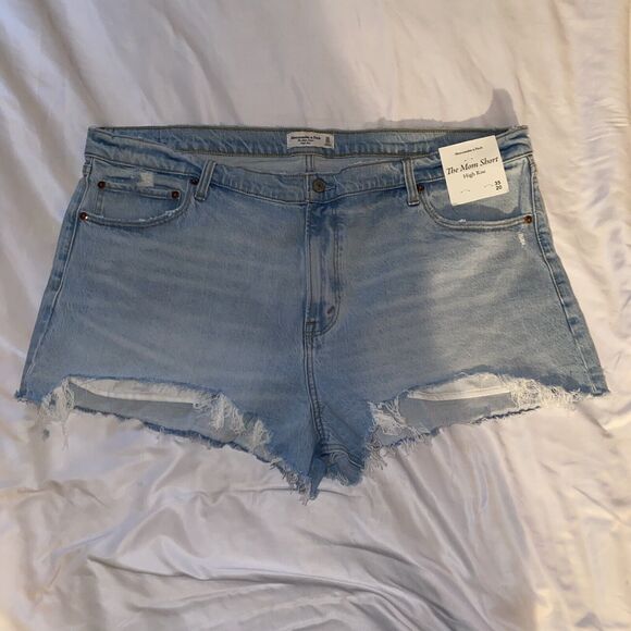 ABERCROMBIE & FITCH Women's The Mom Short Denim High Rise Raw Hem Size 35/20 NWT - Picture 4 of 10